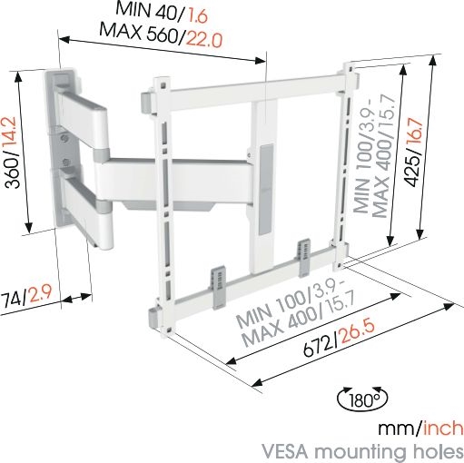 Vogel's ELITE TVM 5445 | Draaibare tv-beugel | 32-65" Wit 15